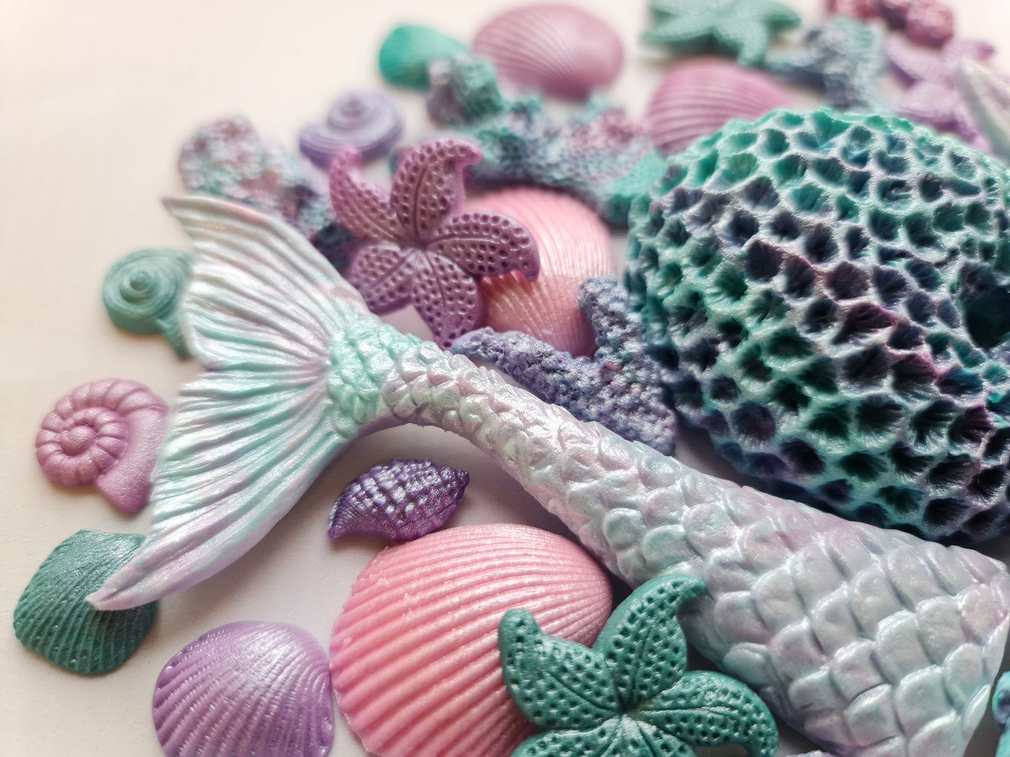 40 Sugar Fondant Mermaid Cake Toppers: Shells, Coral, StarfishNo Extra Fees for US Buyers