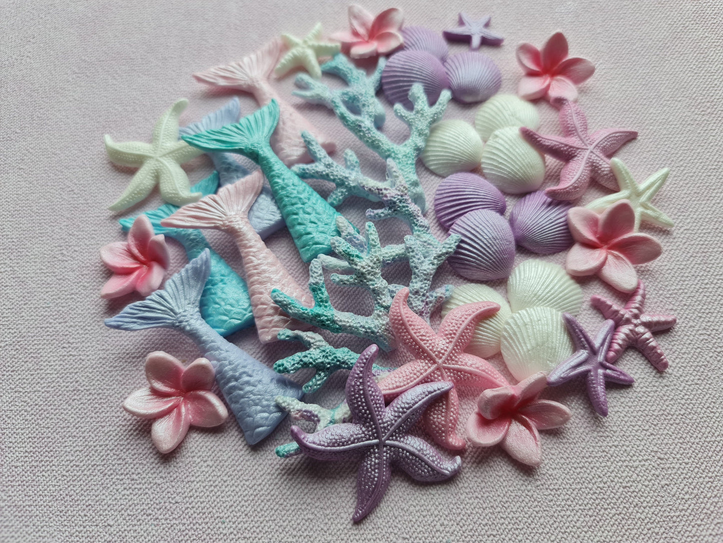 40 Sugar Fondant Cake Toppers: Mermaid, Shells, Starfish, Coral