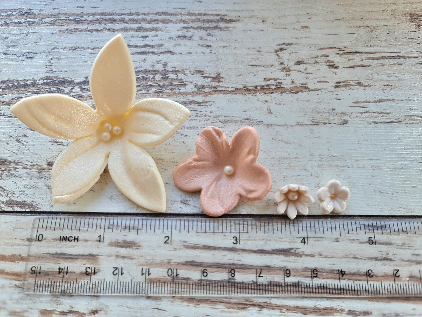 50 Edible Fondant Flowers: Cream, Ivory & Brown Cake Toppers