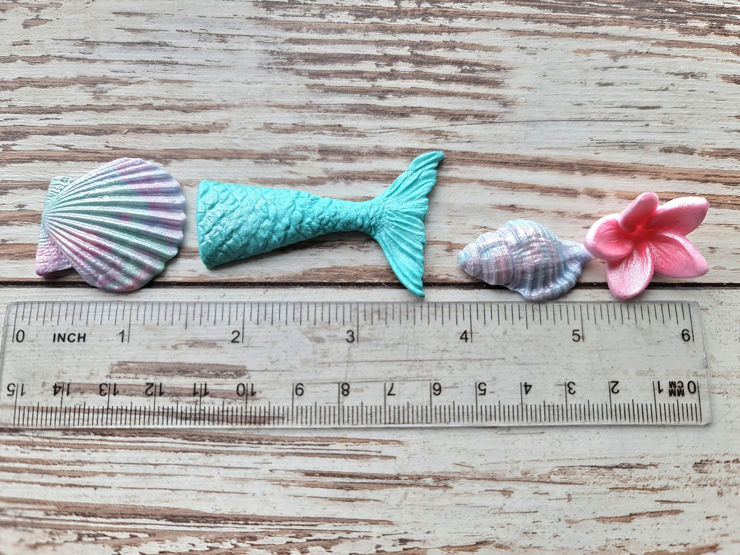 40 Sugar Fondant Mermaid Cake Toppers: Shells, Fins, StarfishNo Extra Fees for US Buyers