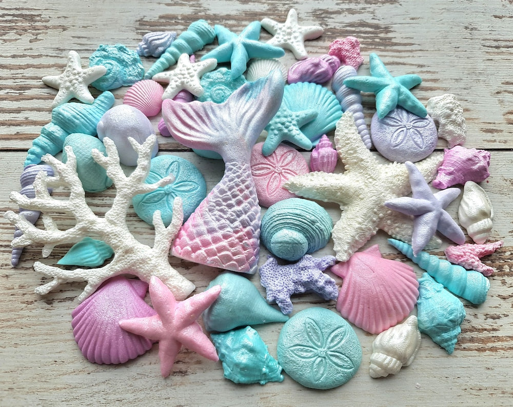 43pcs Sugar Fondant Mermaid Cake Topper Decorations