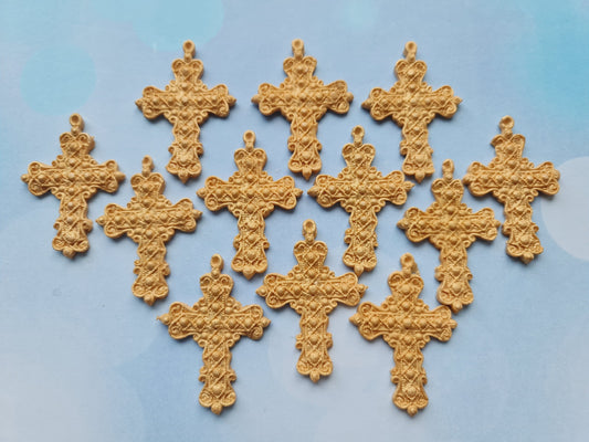 Gold Cross Cake Toppers: Edible Sugar Fondant Decorations