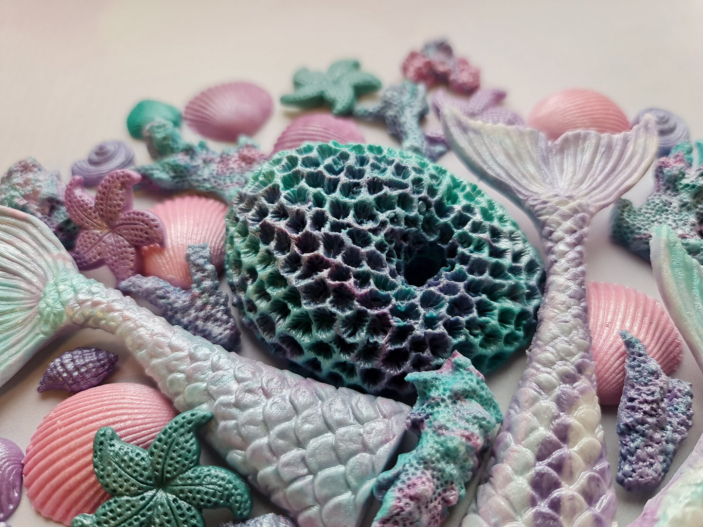 40 Sugar Fondant Mermaid Cake Toppers: Shells, Coral, StarfishNo Extra Fees for US Buyers