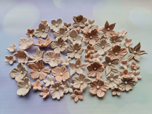 50 pcs. sugar fondant flowers cake topper brown shadesNo Extra Fees for US Buyers