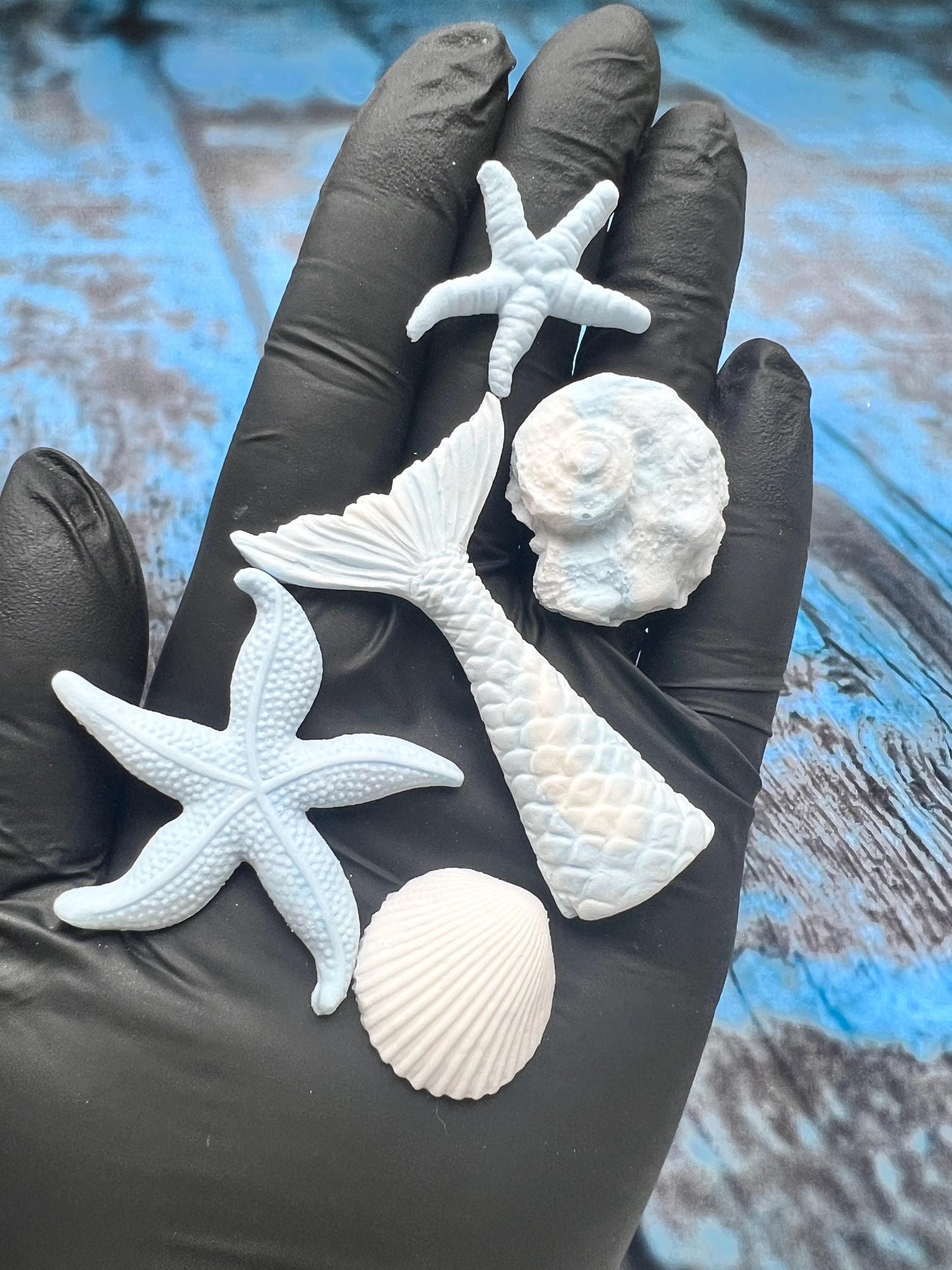 50 E-Free Pastel Blue Mermaid Cake Toppers: Natural Fondant Shells, Fins, StarfishNo Extra Fees for US Buyers