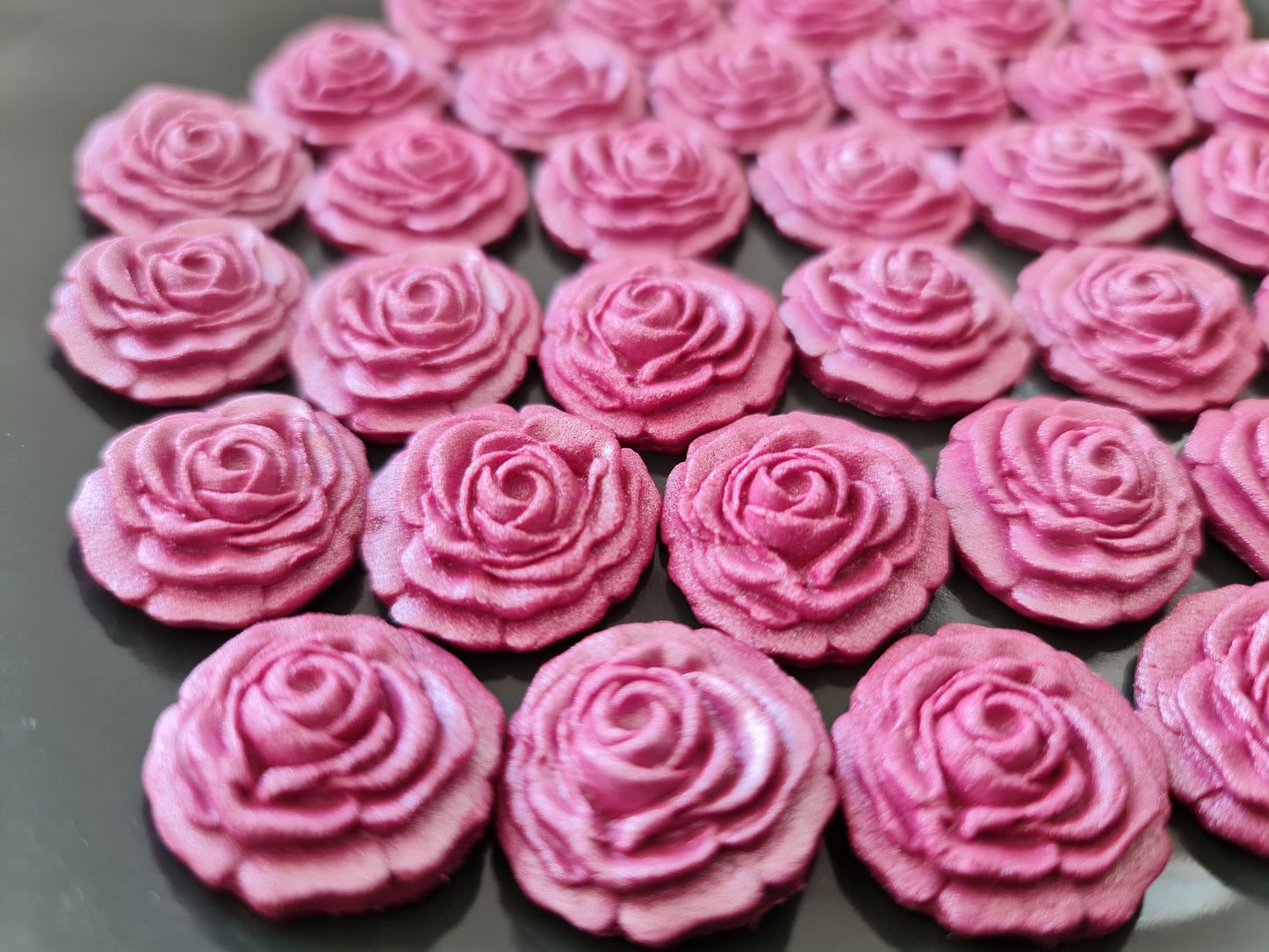 40 Edible Burgundy Fondant Roses: Cake Toppers