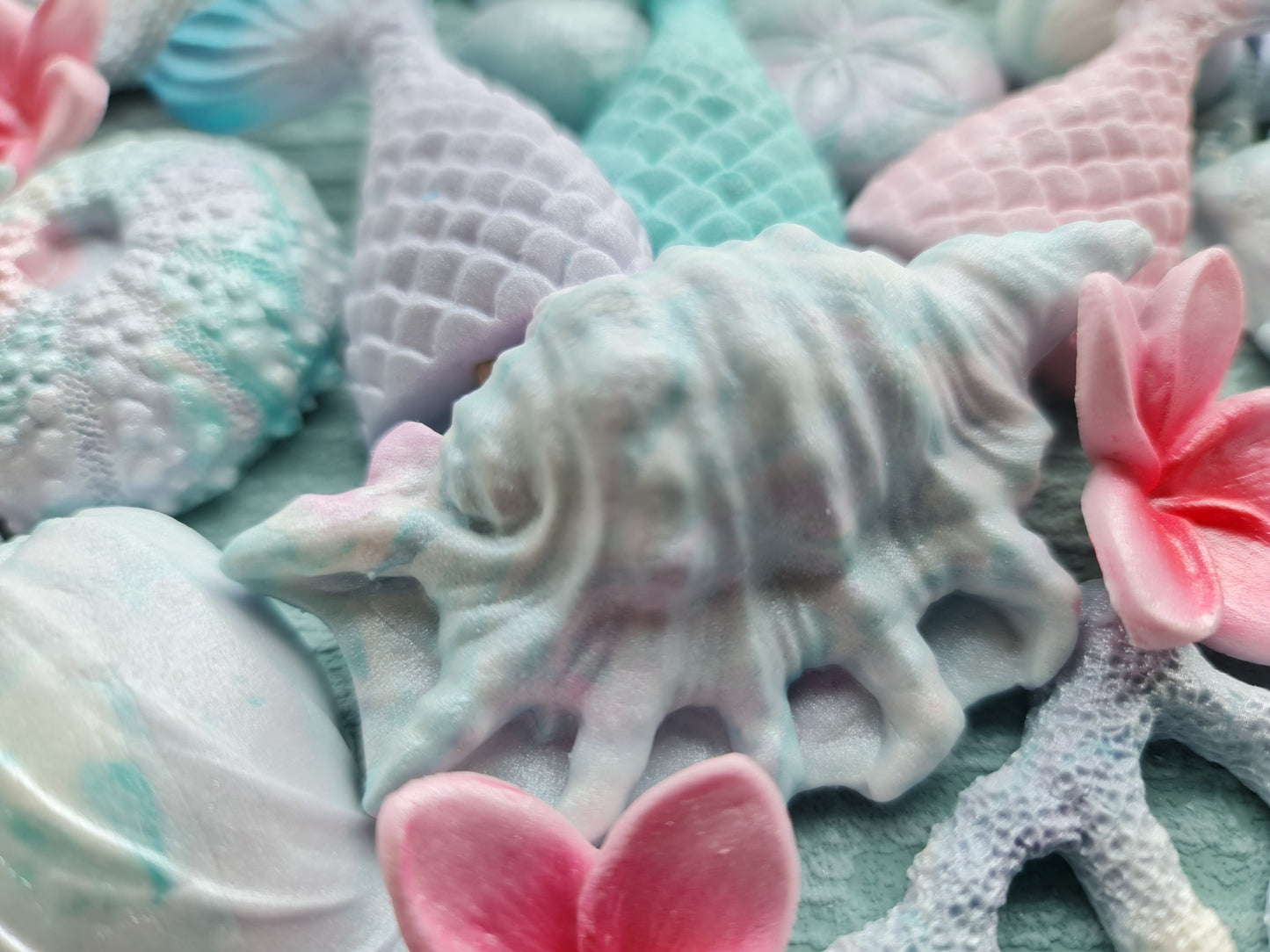 45pcs Sugar Shells Cake Topper: Mermaid Tail, Coral, Plumeria Decorations