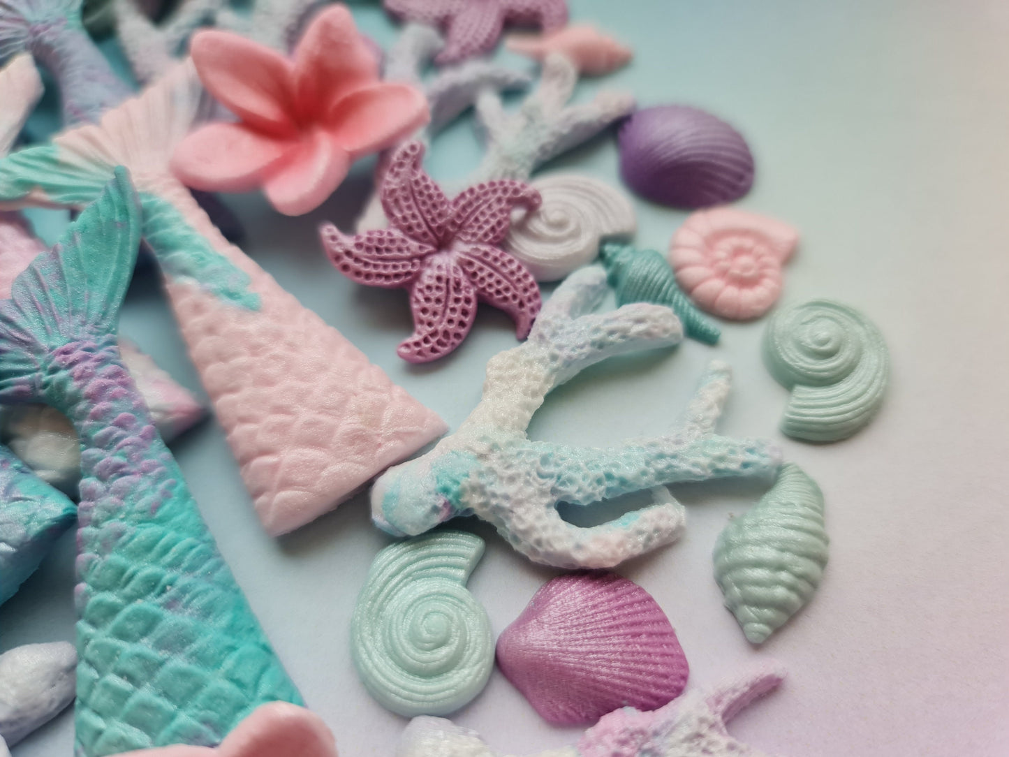 40 Edible Fondant Mermaid Cake Toppers: Shells, Tails, StarfishNo Extra Fees for US Buyers
