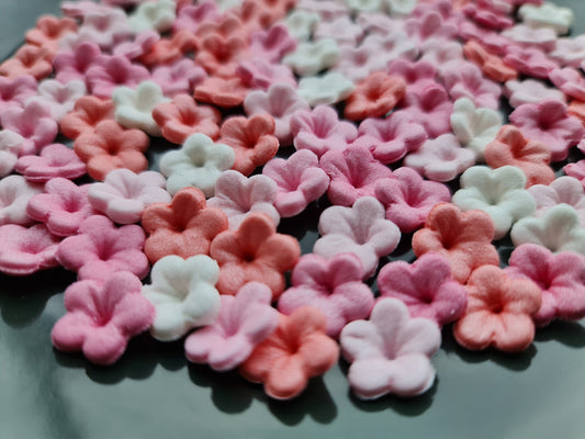 100 pcs. edible sugar fondant tiny flowers pink whiteNo Extra Fees for US Buyers