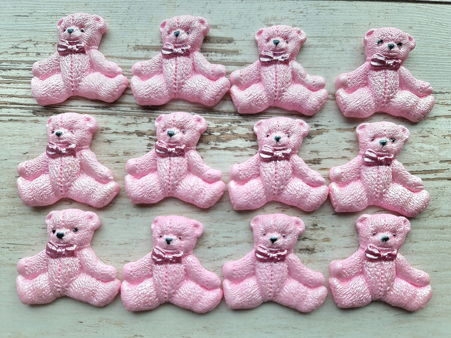 12 pcs. Sugar fondant pink teddy bear cake cupcake topper decorationsNo Extra Fees for US Buyers