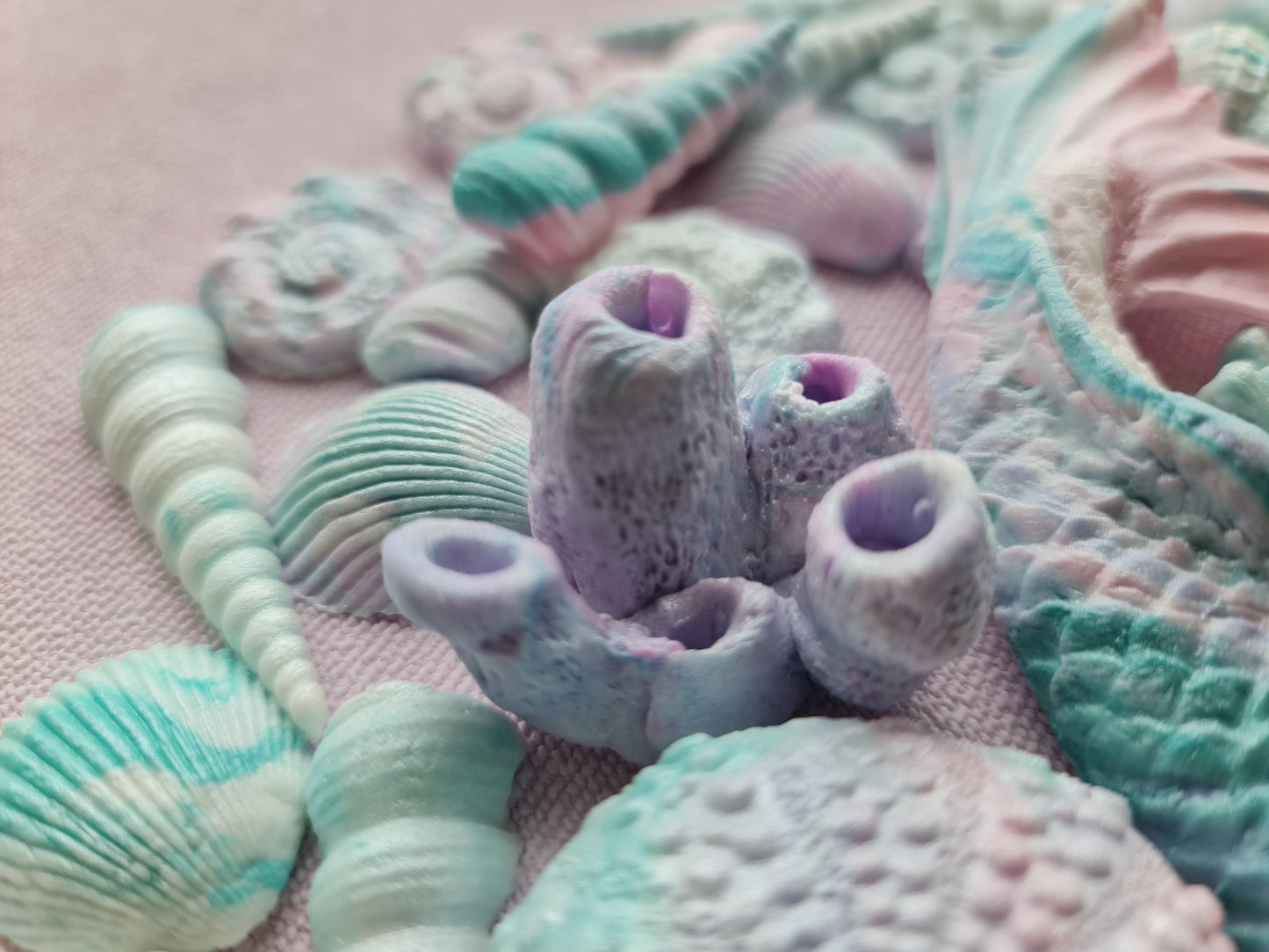 41pc Pastel Fondant Cake Toppers: Mermaid Tails, Shells, StarfishNo Extra Fees for US Buyers