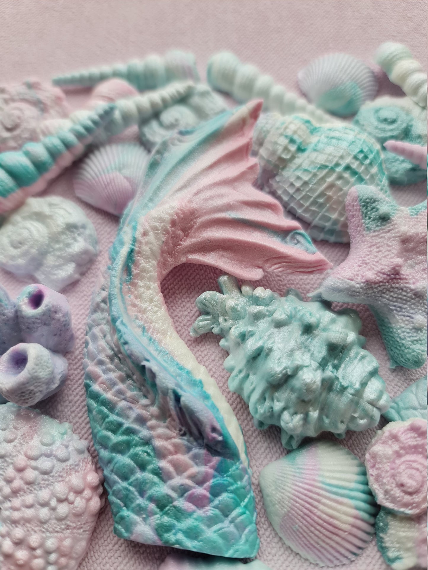 41pc Pastel Fondant Cake Toppers: Mermaid Tails, Shells, StarfishNo Extra Fees for US Buyers
