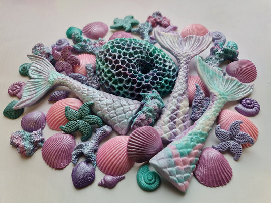 40 Sugar Fondant Mermaid Cake Toppers: Shells, Coral, StarfishNo Extra Fees for US Buyers