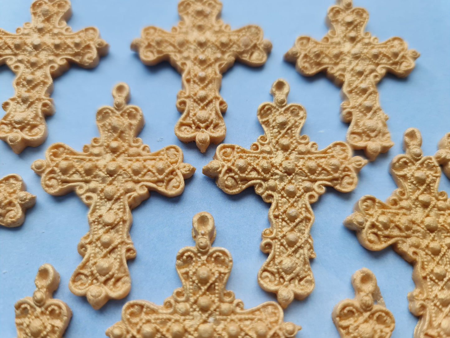 Gold Cross Cake Toppers: Edible Sugar Fondant Decorations