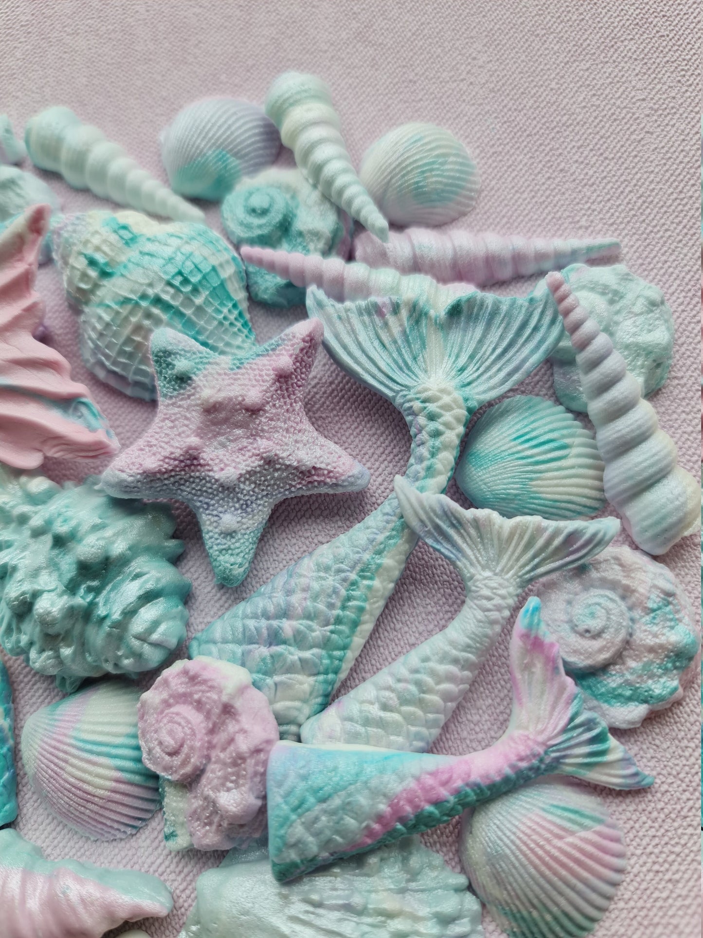 41pc Pastel Fondant Cake Toppers: Mermaid Tails, Shells, StarfishNo Extra Fees for US Buyers
