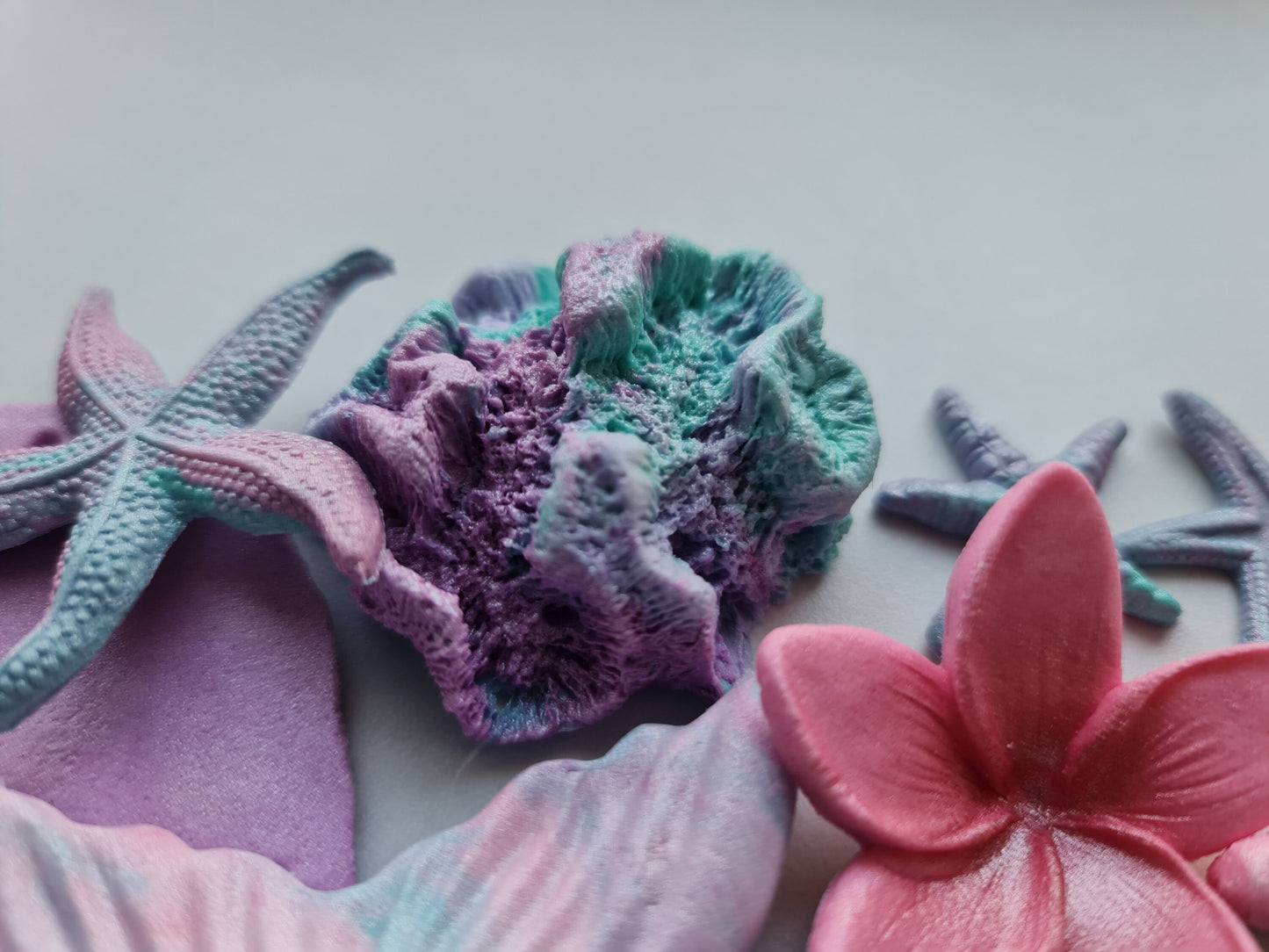 24 Sugar Fondant Mermaid Cake Toppers: Seahorse, Starfish, CoralsNo Extra Fees for US Buyers