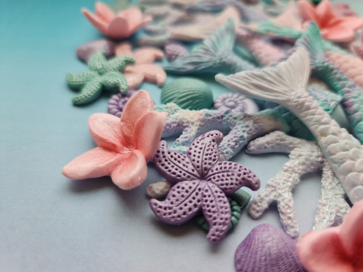 40 Edible Fondant Mermaid Cake Toppers: Shells, Tails, StarfishNo Extra Fees for US Buyers