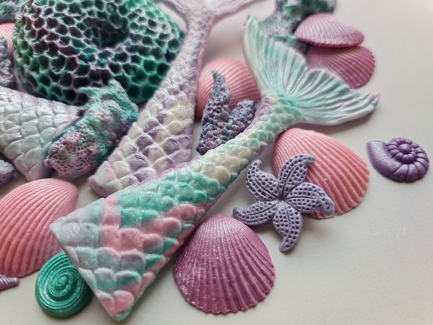 40 Sugar Fondant Mermaid Cake Toppers: Shells, Coral, StarfishNo Extra Fees for US Buyers