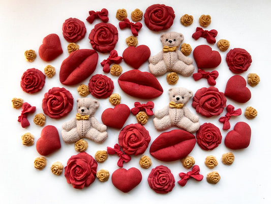 Valentine Edible Cake Decorations Set | Teddy Bears, Hearts & Roses
