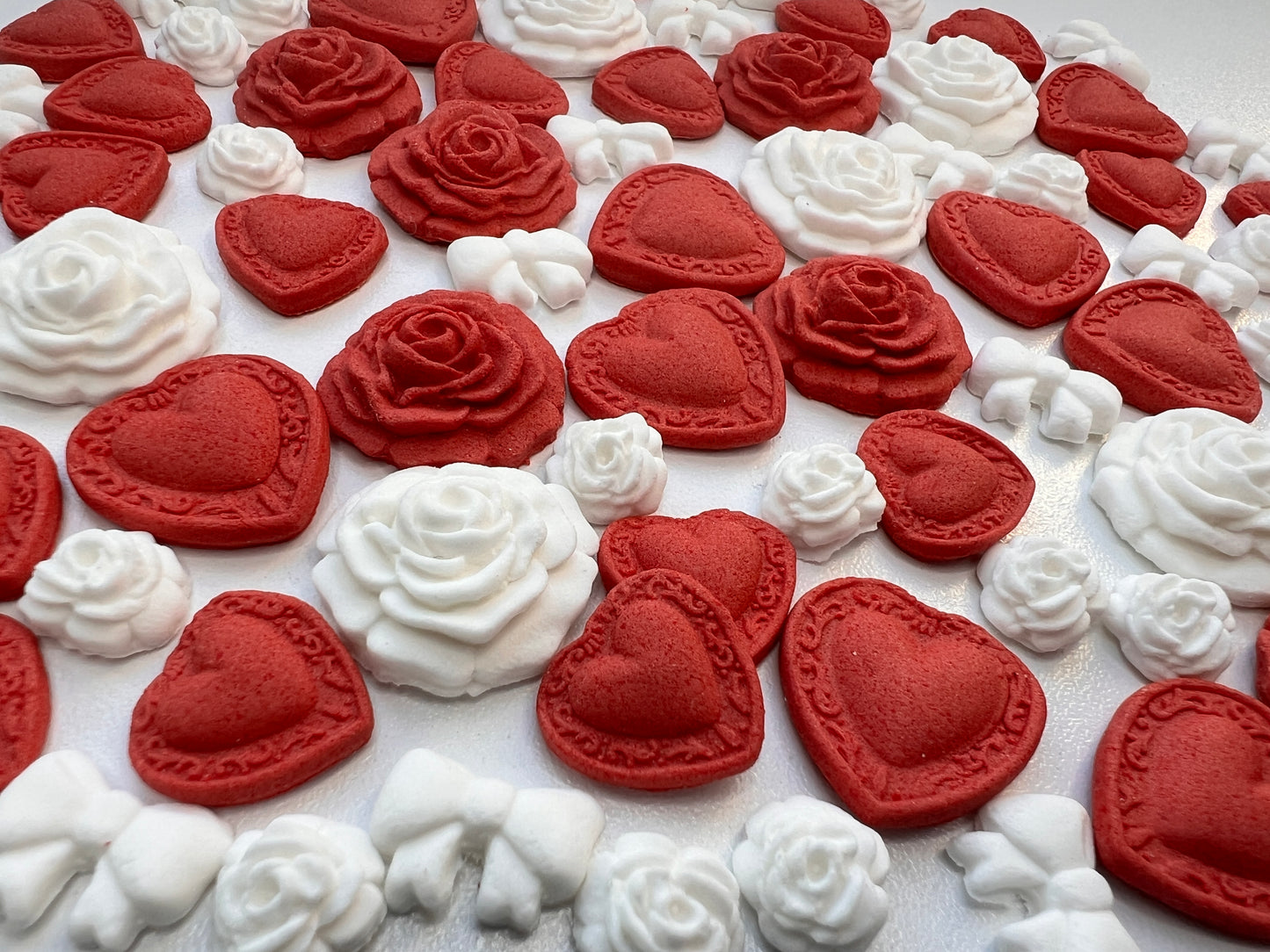 100 Edible Valentine Cake Decorations | Hearts, Roses, Bows & White Roses