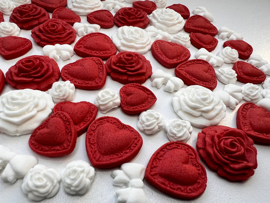 100 Edible Valentine Cake Decorations | Hearts, Roses, Bows & White Roses