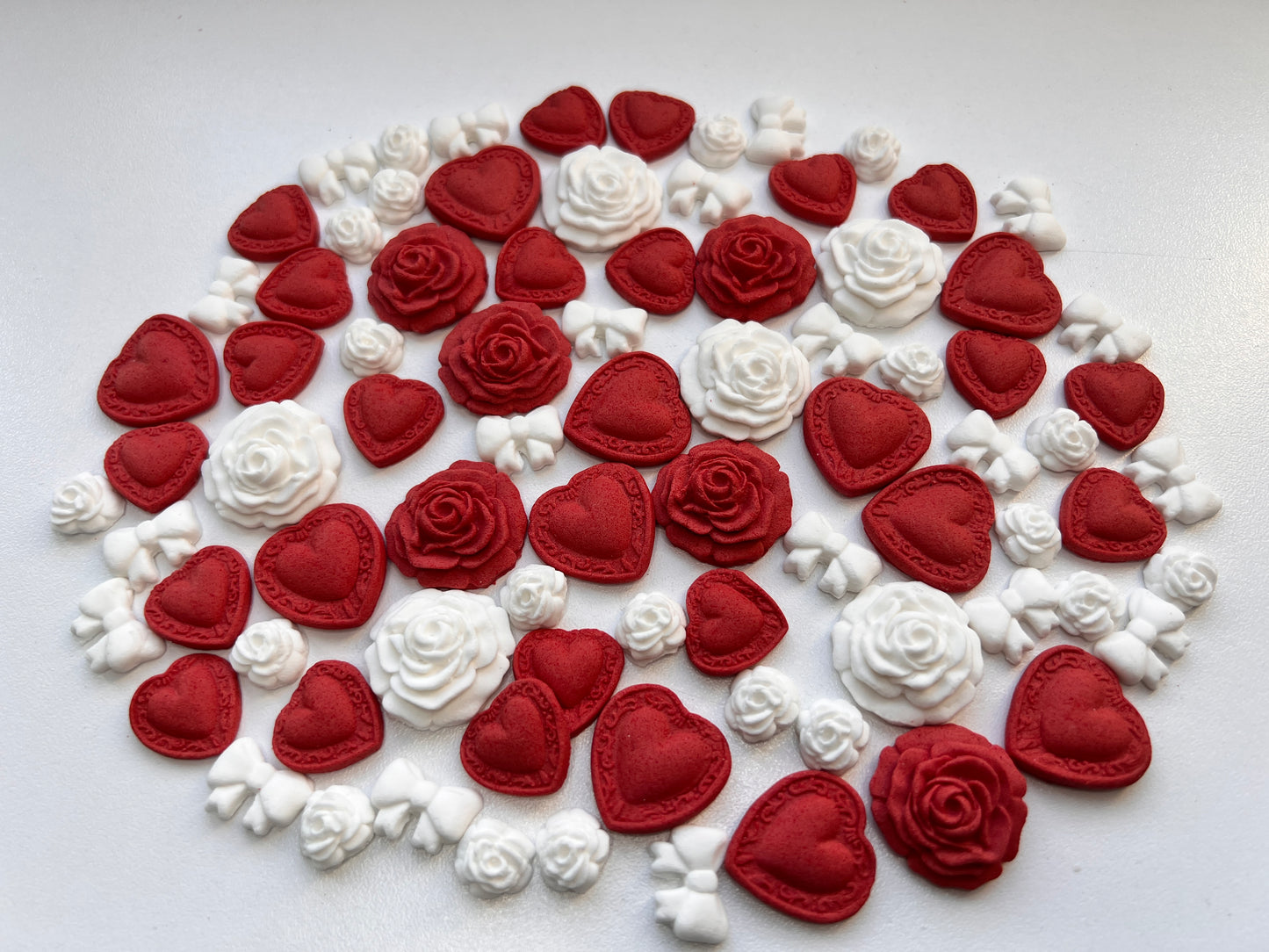 100 Edible Valentine Cake Decorations | Hearts, Roses, Bows & White Roses