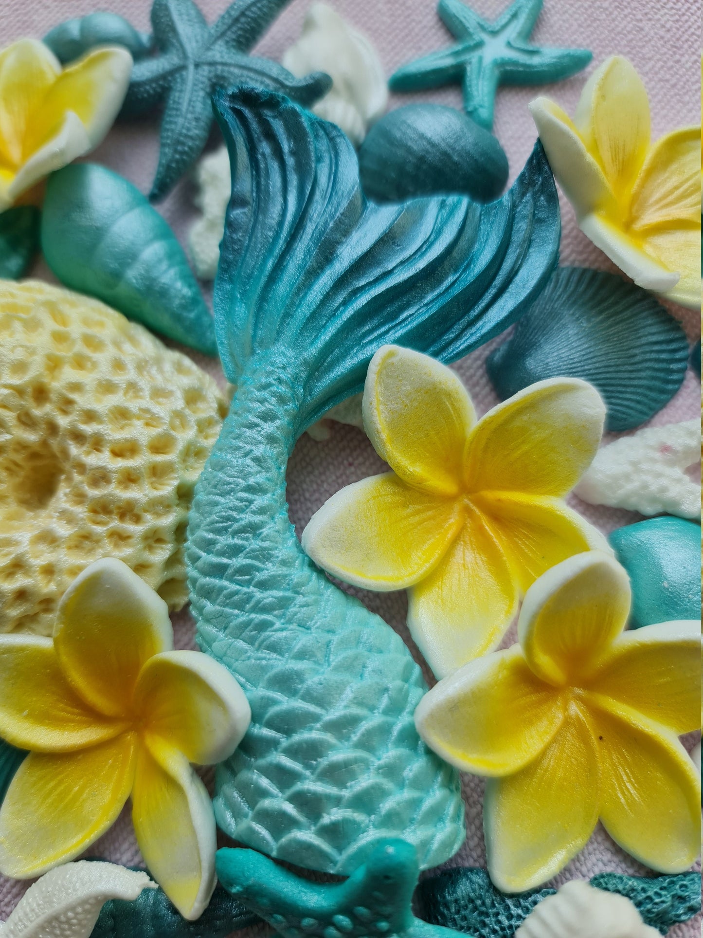 47-Piece Fondant Sea Life Cake Topper: Mermaid Tail, Shells, Starfish