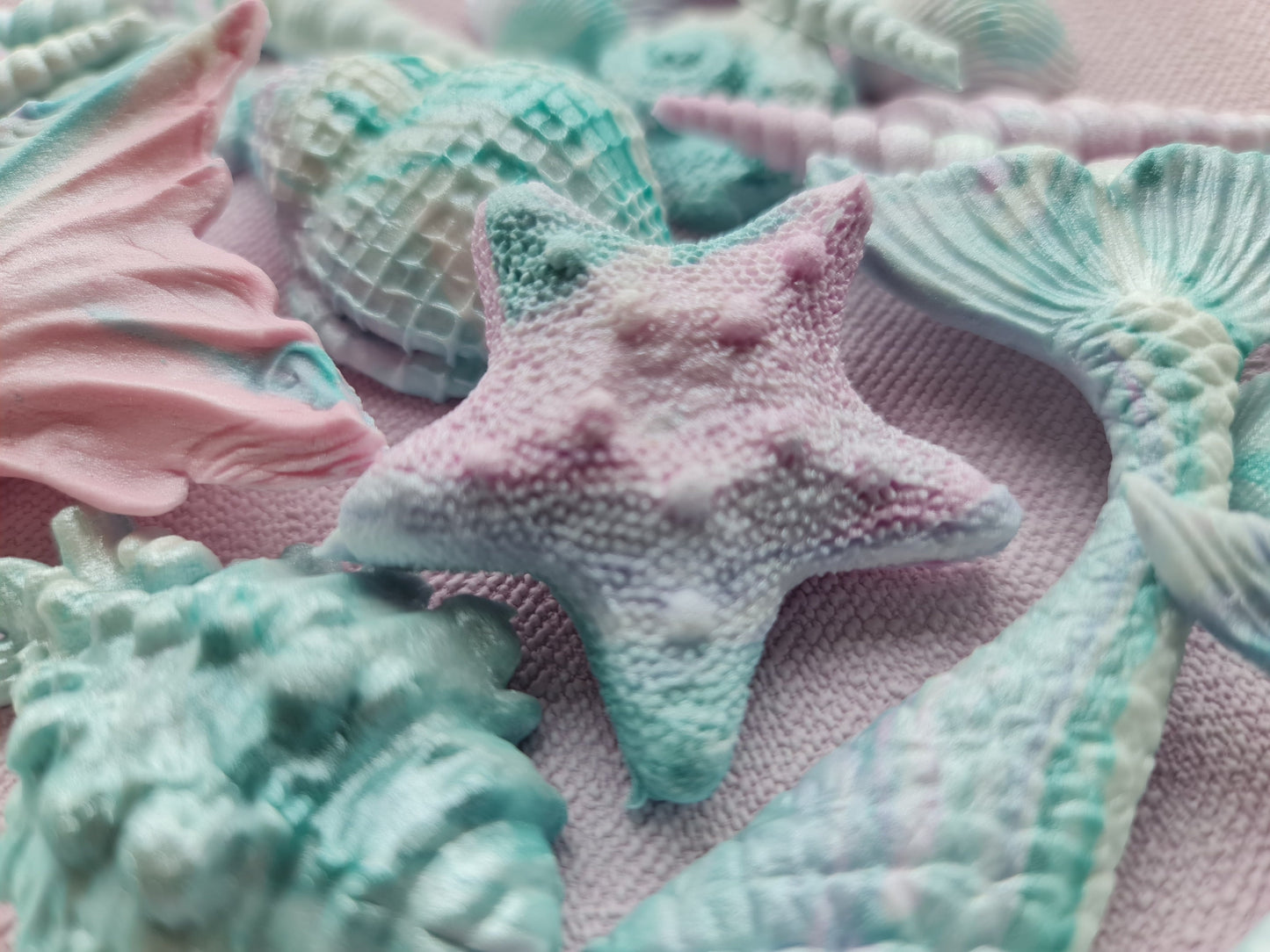 41pc Pastel Fondant Cake Toppers: Mermaid Tails, Shells, StarfishNo Extra Fees for US Buyers