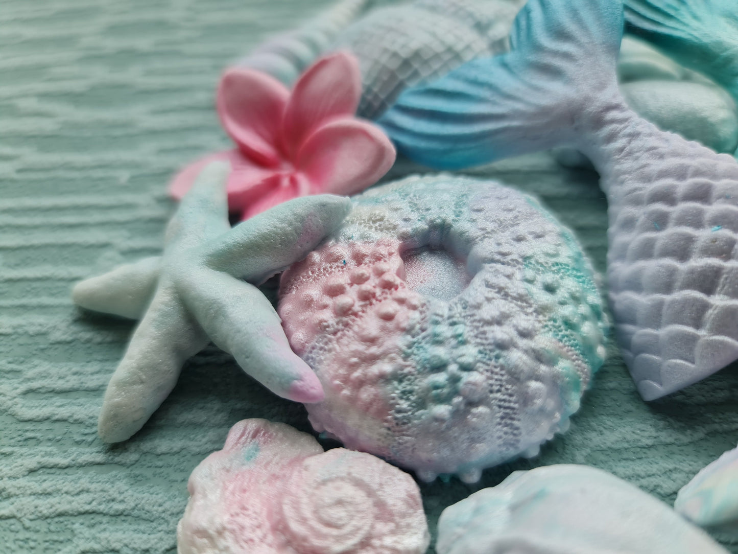 45pcs Sugar Shells Cake Topper: Mermaid Tail, Coral, Plumeria Decorations