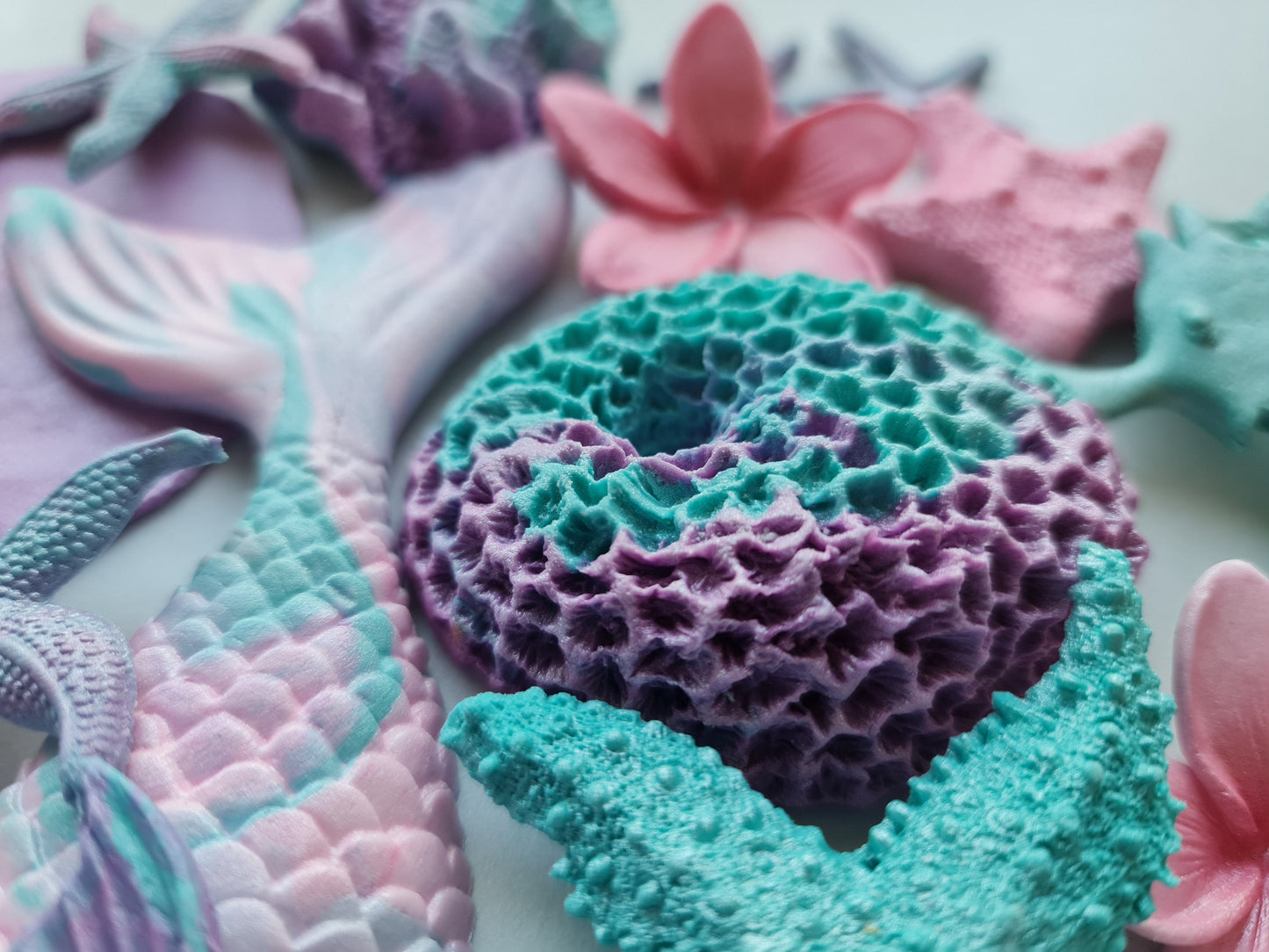24 Sugar Fondant Mermaid Cake Toppers: Seahorse, Starfish, CoralsNo Extra Fees for US Buyers