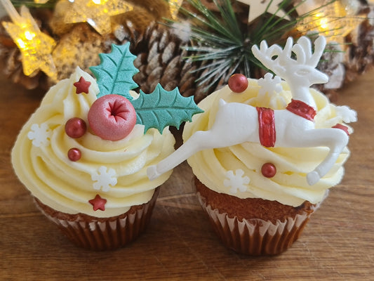 Edible sugar fondant Christmas cake topper, decorations, berries, leaves, reindeer, snowflakes, sprinklesNo Extra Fees for US Buyers