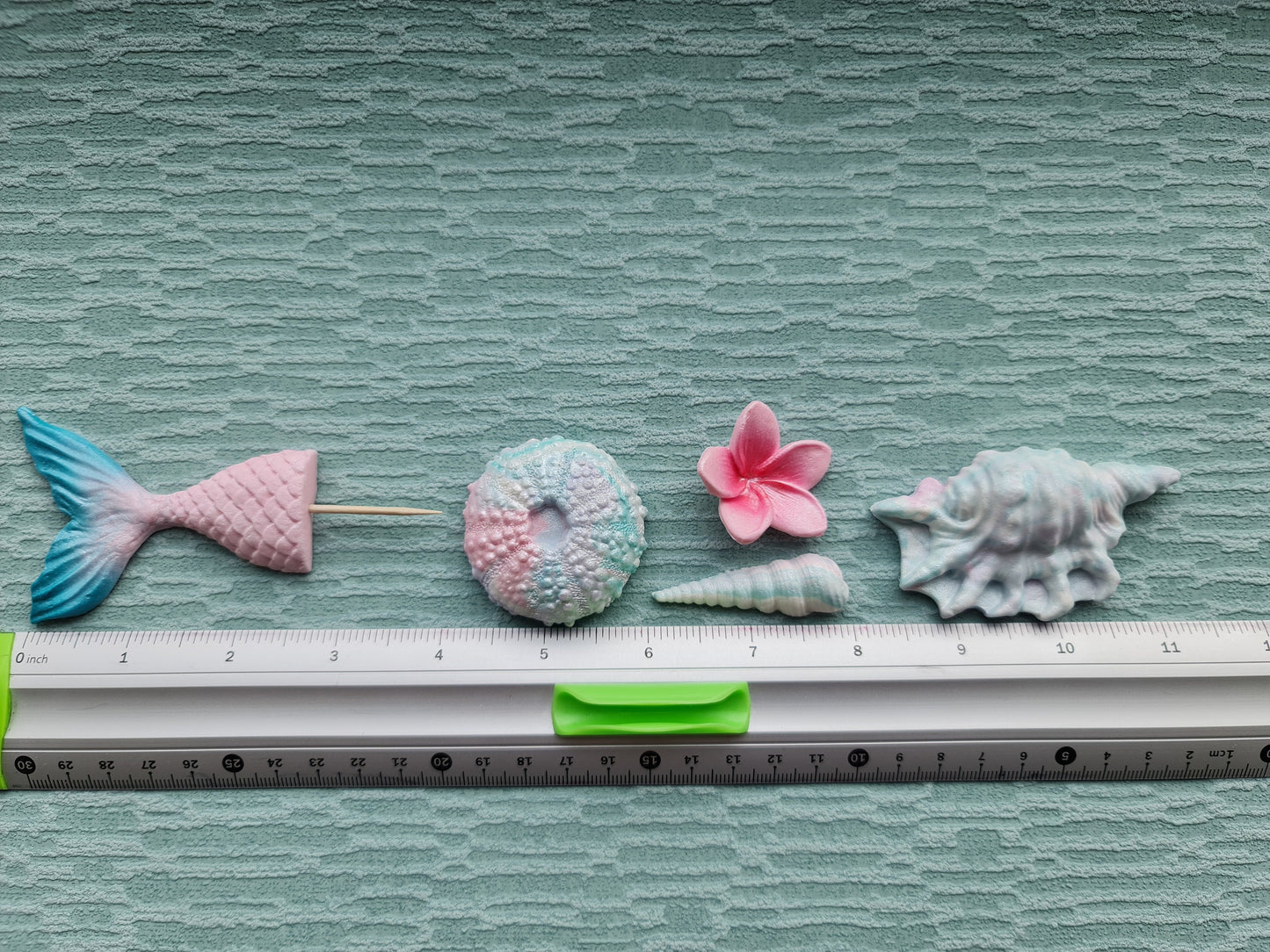 45pcs Sugar Shells Cake Topper: Mermaid Tail, Coral, Plumeria Decorations