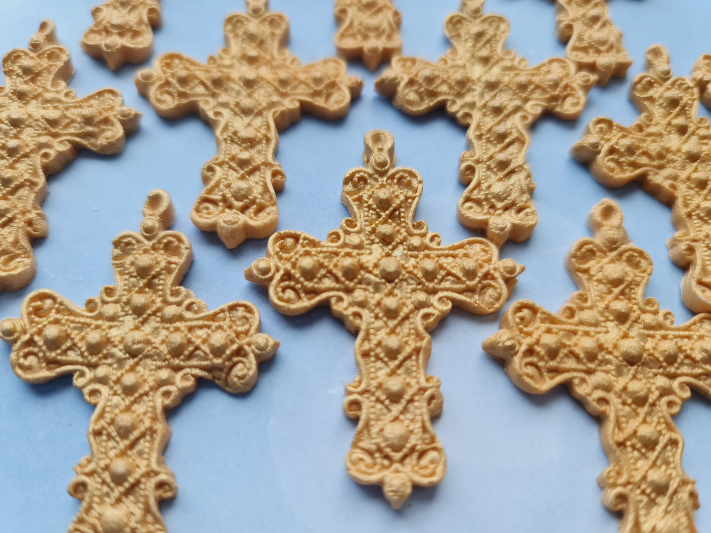 Gold Cross Cake Toppers: Edible Sugar Fondant Decorations