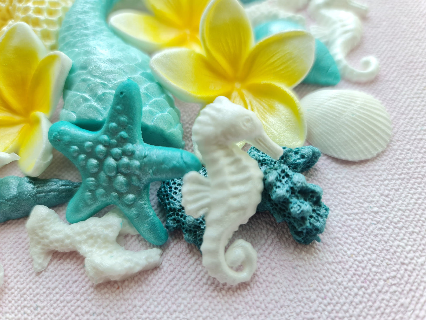 47-Piece Fondant Sea Life Cake Topper: Mermaid Tail, Shells, Starfish