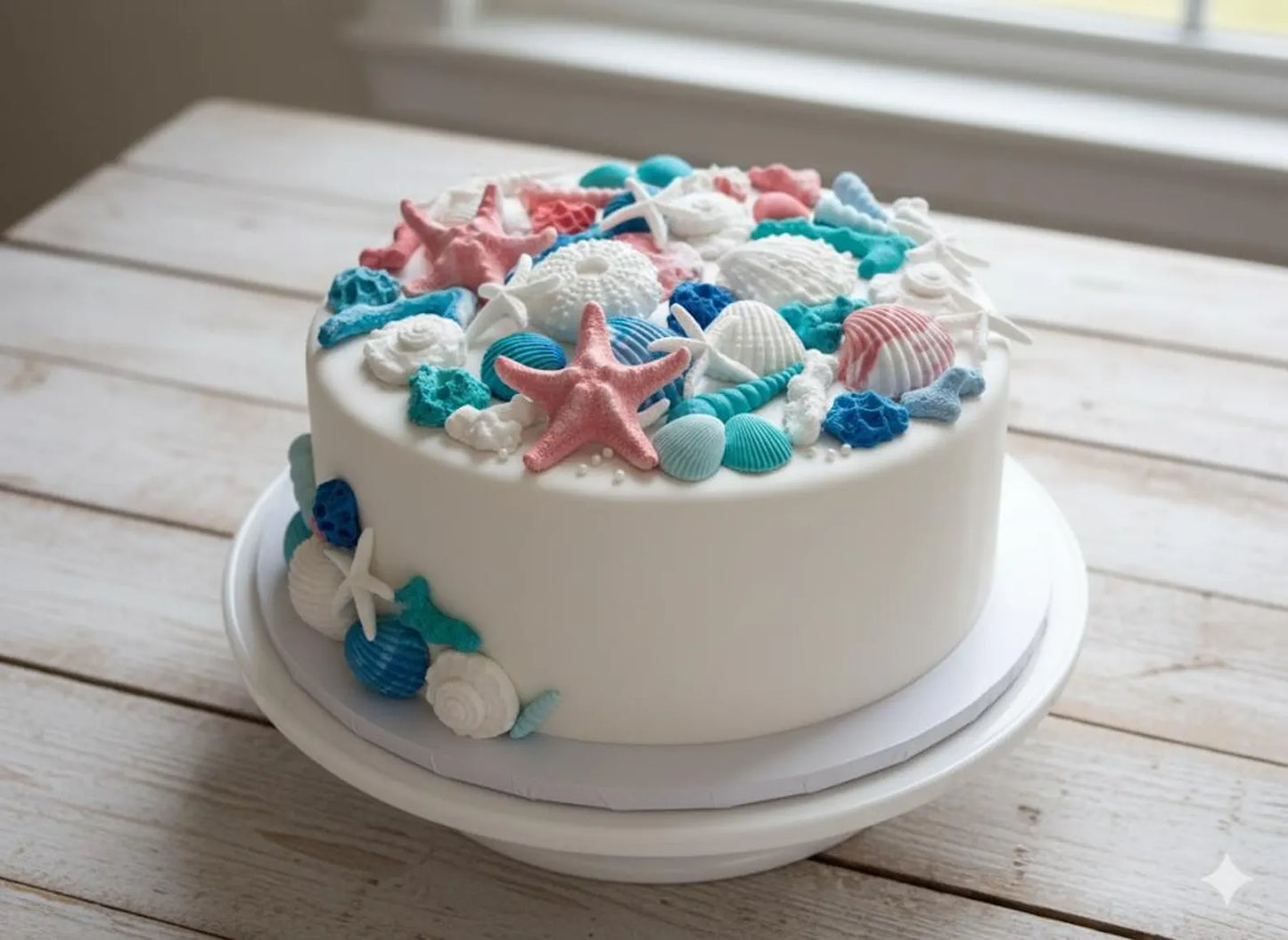 45 Edible Fondant Sea Life Cake Decorations – Shells, Starfish & Coral (Handmade)