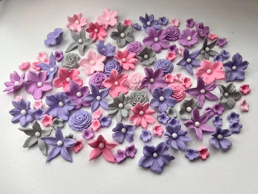 Pastel fondant flower cake decorations assortment
